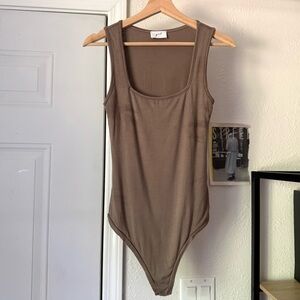 GEEL tan brown modal spandex knit‎ sleeveless bodysuit